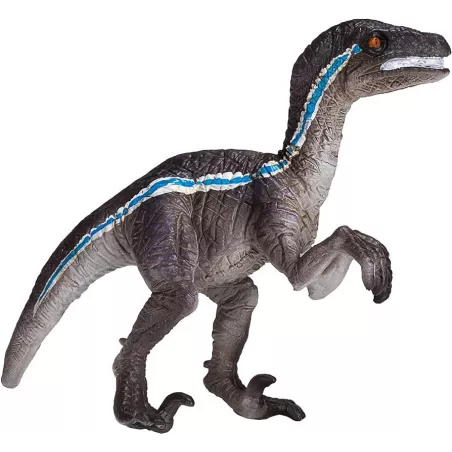 Figura realista de dinosaurio Velociraptor a pie de Mojo pintada a mano para juego y coleccionismo.