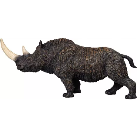 Figura detallada de rinoceronte lanudo de juguete para coleccionistas y juego educativo prehistórico.