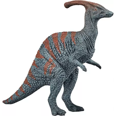 Figura realista de dinosaurio Parasaurolophus con cresta distintiva y textura detallada para coleccionistas.