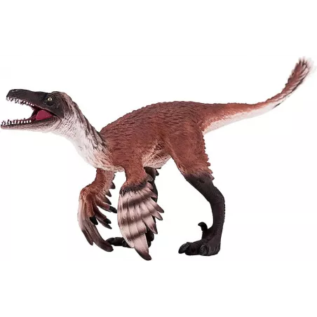 Figura de juguete de dinosaurio Troodon de Mojo con mandíbula móvil articulada y detalles realistas pintados a mano.