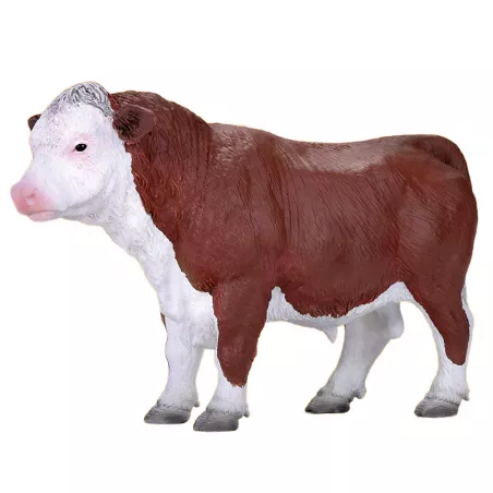 Toro Hereford de juguete Mojo, figura realista pintada a mano para coleccionistas y dioramas de granja.