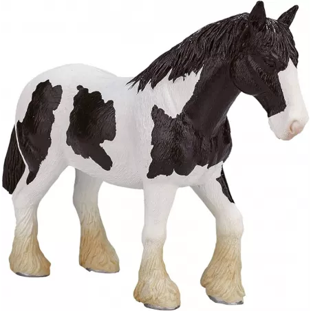 Figura realista de caballo Clydesdale negro y blanco marca Mojo para coleccionistas y juego.