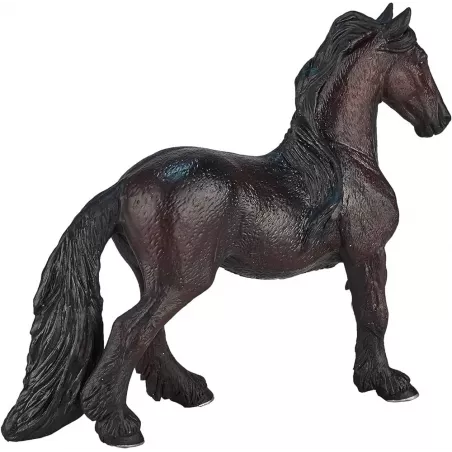 Figura decorativa de yegua frisona de 14.5 cm, miniatura realista de caballo frisón para coleccionistas.