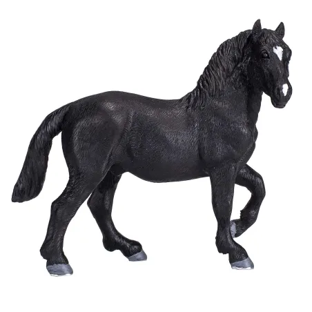 Figura realista de caballo percherón de la marca Mojo con detalles anatómicos y musculatura imponente.