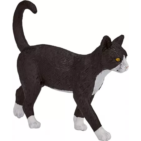 Figura decorativa de gato blanco y negro con diseño realista para estantería o escritorio.