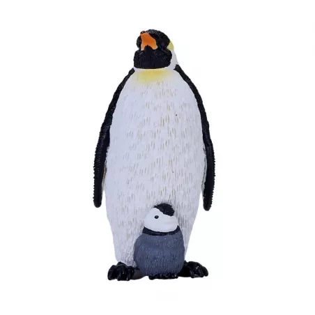 Figura realista de pingüino emperador con sus crías de la marca Mojo para coleccionistas.