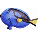 Figura decorativa de pez espiga azul artesanal con colores intensos para estantería o escritorio.