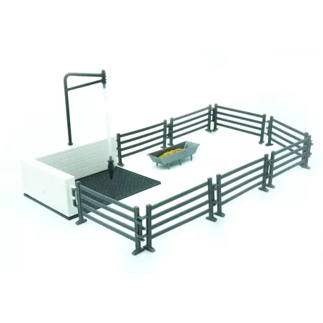 Set de baño de caballos de juguete Mojo con vallas, estación de lavado y comedero para figuras equinas.