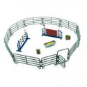 Set de juego de anillo ecuestre Mojo con vallas, puerta, comedero y accesorios de cuidado para caballos.
