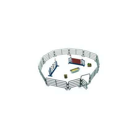 Set de juego de anillo ecuestre Mojo con vallas, puerta, comedero y accesorios de cuidado para caballos.