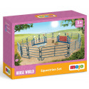Set de juego de anillo ecuestre Mojo con vallas, puerta, comedero y accesorios de cuidado para caballos.