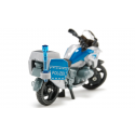 Moto de policía de juguete BMW R1250 GS en miniatura de metal con manillar móvil y luz.