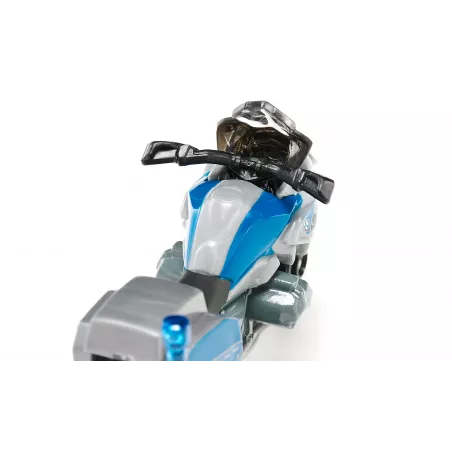 Moto de policía de juguete BMW R1250 GS en miniatura de metal con manillar móvil y luz.