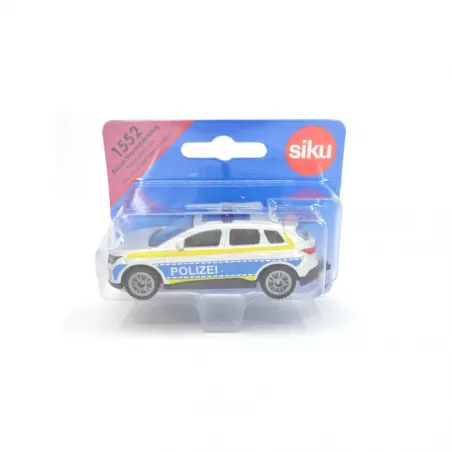 Coche de policía de juguete Audi Q4 e-tron de Siku en metal fundido con detalles amarillo neón.