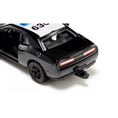 Coche de policía de juguete Dodge Challenger SRT Sheriff de Siku con puertas practicables y ruedas de goma.