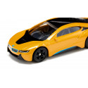 Modelo a escala Siku del deportivo BMW i8 en color amarillo dorado, fabricado en metal y plástico.
