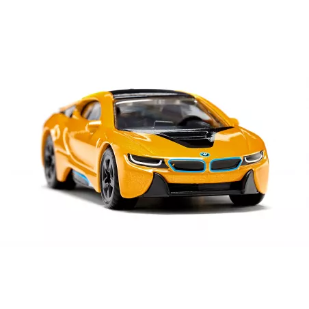 Modelo a escala Siku del deportivo BMW i8 en color amarillo dorado, fabricado en metal y plástico.