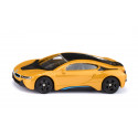 Modelo a escala Siku del deportivo BMW i8 en color amarillo dorado, fabricado en metal y plástico.