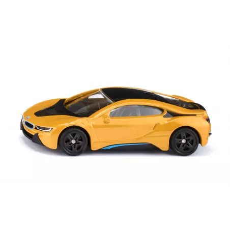 Modelo a escala Siku del deportivo BMW i8 en color amarillo dorado, fabricado en metal y plástico.
