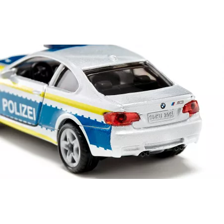Coche de policía de juguete BMW M3 Coupé de Siku, miniatura metálica con puertas practicables.