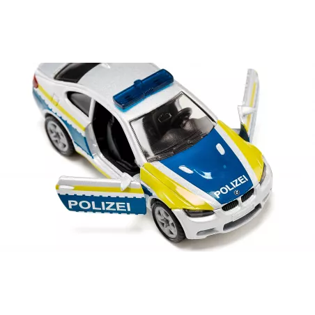 Coche de policía de juguete BMW M3 Coupé de Siku, miniatura metálica con puertas practicables.