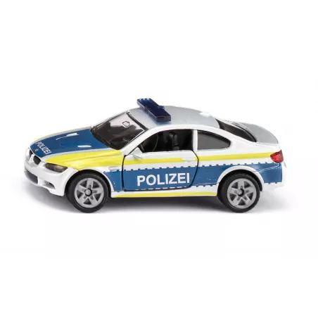 Coche de policía de juguete BMW M3 Coupé de Siku, miniatura metálica con puertas practicables.