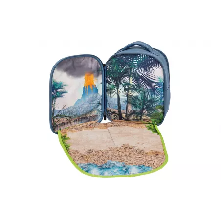 Mochila escolar infantil 3D con relieve de dinosaurios y correas ergonómicas.