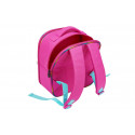 Mochila infantil de unicornios en 3D con dos figuras de juguete y folleto coleccionable.