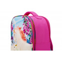 Mochila infantil de unicornios en 3D con dos figuras de juguete y folleto coleccionable.