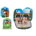 Mochila infantil de caballos en 3D con figuras de juguete de caballo, potro y conejo.