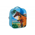 Mochila infantil de caballos en 3D con figuras de juguete de caballo, potro y conejo.