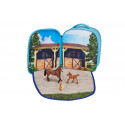 Mochila infantil de caballos en 3D con figuras de juguete de caballo, potro y conejo.