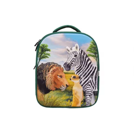 Mochila escolar 3D con diseño de selva tridimensional y tirantes ergonómicos acolchados.