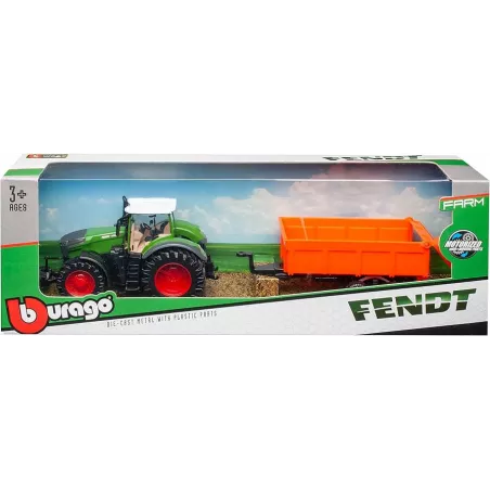 Tractor Fendt 1000 Vario a escala 1:43 de metal con remolque de juguete
