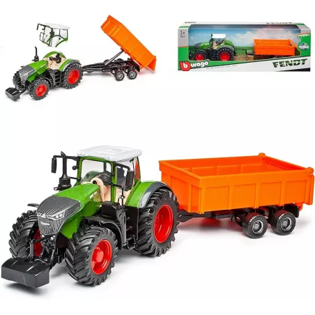 Tractor Fendt 1000 Vario a escala 1:43 de metal con remolque de juguete