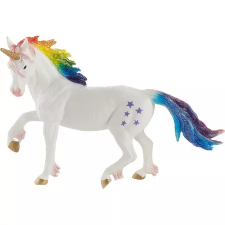 Figura detallada de unicornio arcoíris de Mojo para juegos de fantasía infantiles y coleccionistas.