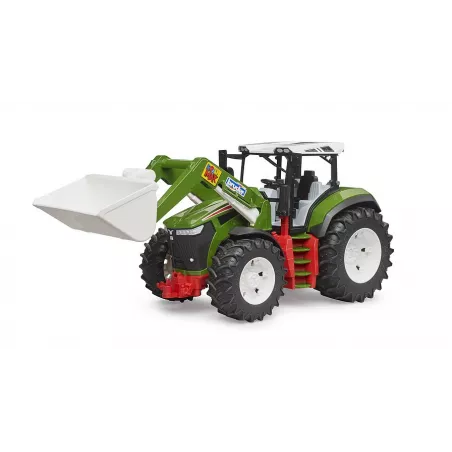 Tractor de juguete Roadmax con cargador frontal articulado y ruedas todoterreno para niños.