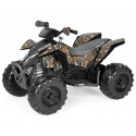 Quad eléctrico infantil Polaris Outlaw 330W con diseño de camuflaje y batería de 12V.