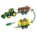 Tractor de juguete John Deere escala 1:24 desmontable con carro de leña y heno