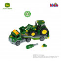 Tractor de juguete John Deere a escala 1:24 con transportador y destornillador de montaje para niños.