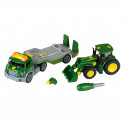 Tractor de juguete John Deere a escala 1:24 con transportador y destornillador de montaje para niños.