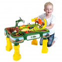 Mesa de juego de arena y agua John Deere Granja con juguetes de tractor y cosechadora para niños.
