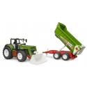 Tractor de juguete Roadmax de Bruder con cargador frontal y remolque basculante.