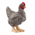 Figura de juguete de gallina Plymouth Rock de Schleich pintada a mano para juego educativo infantil.