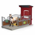 Box para ponis Schleich con yegua Mustang de juguete, pesebre y manzana