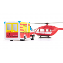 Set de rescate Siku con ambulancia de juguete Mercedes-Benz y helicóptero de emergencias.