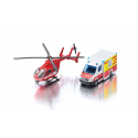 Set de rescate Siku con ambulancia de juguete Mercedes-Benz y helicóptero de emergencias.