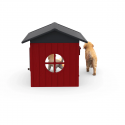 Caseta de juguete de madera Schleich con figuras de perros Golden Retriever y accesorios de juego.