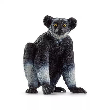 Figura detallada de indri de Schleich, juguete coleccionable de primate de Madagascar.