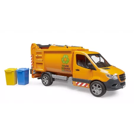 Camión de basura de juguete MB Sprinter de Bruder a escala 1:16 con contenedor basculante funcional
